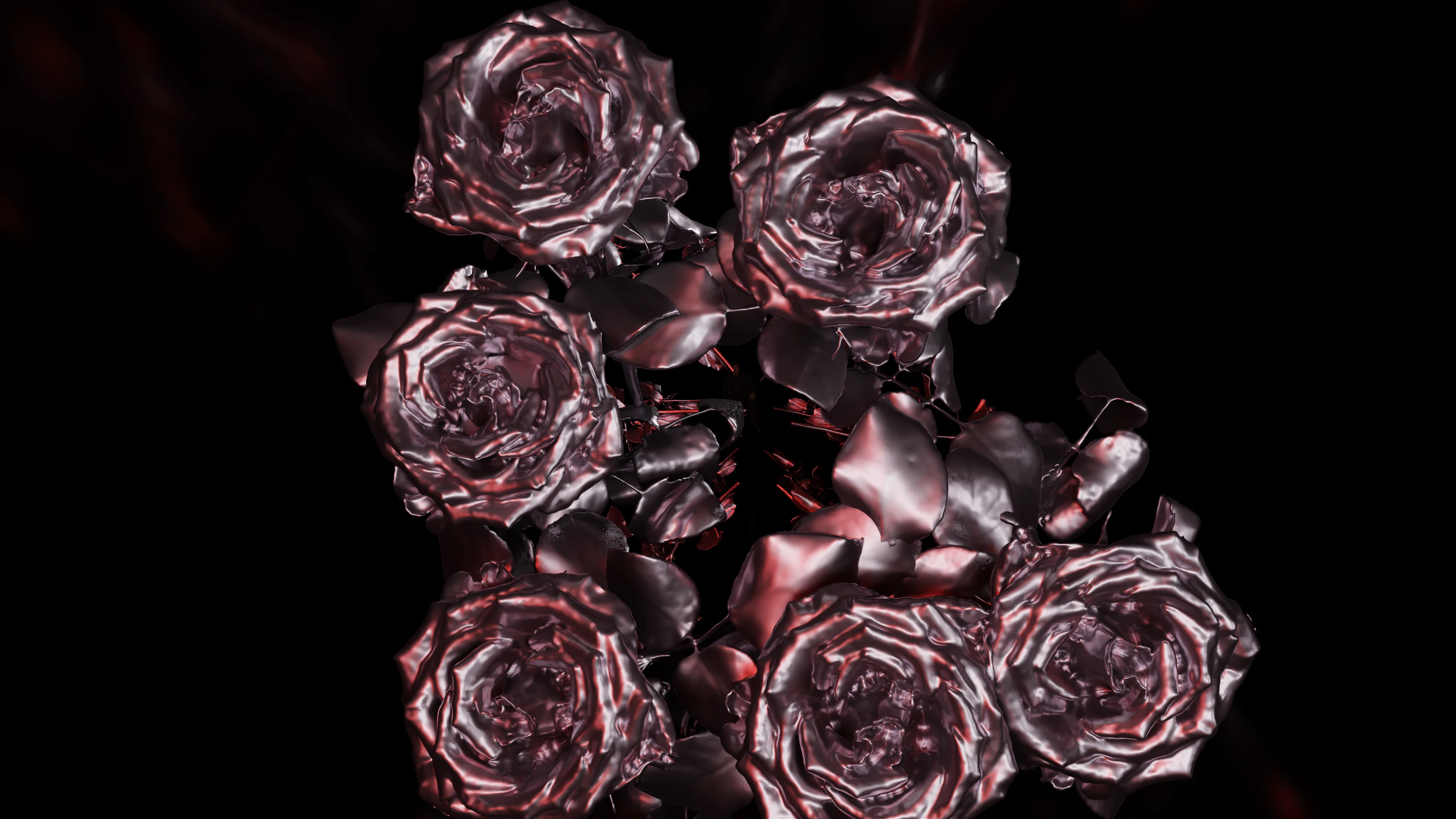 Primer plano para estudiar el material reflectivo de las rosas.